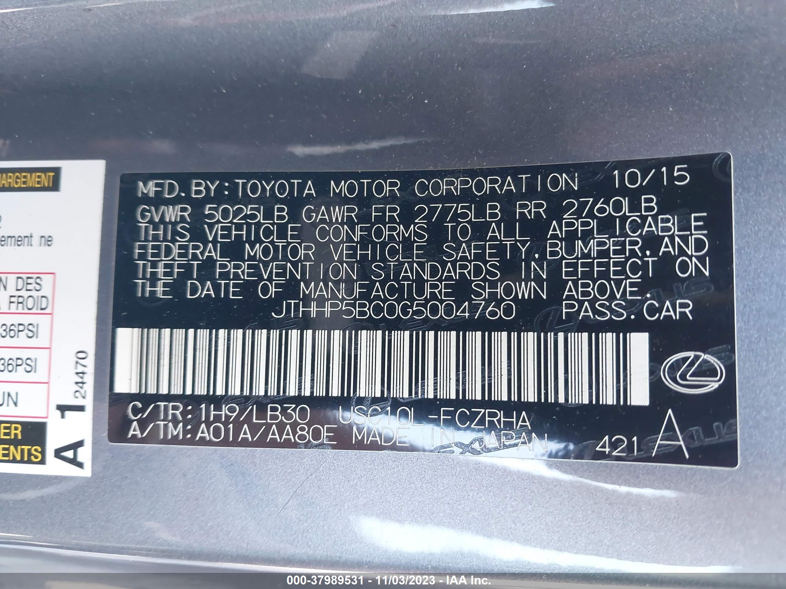 JTHHP5BC0G5004760 — photo 9